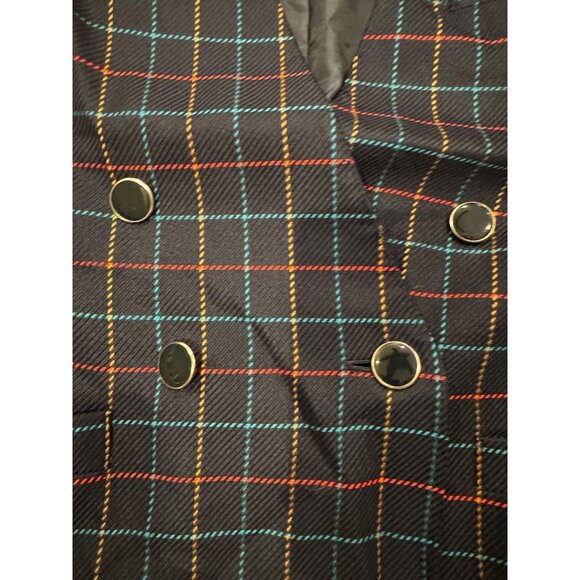 Atrium Collection Womens Plaid Blazer 7/8 Double-Breasted Rayon & Polyester Navy - Picture 6 of 7